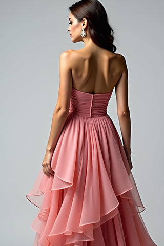 Altrosa – Trägerloses, langes Ballkleid mit Rüschen