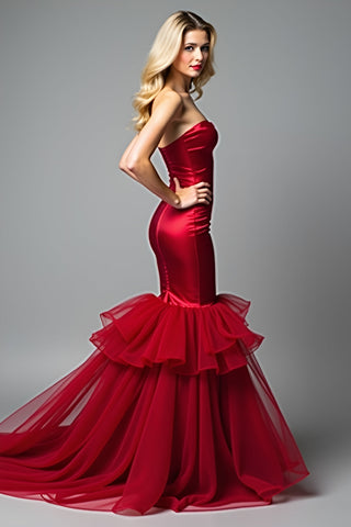 Sweetheart Red Backless Long Prom Dress
