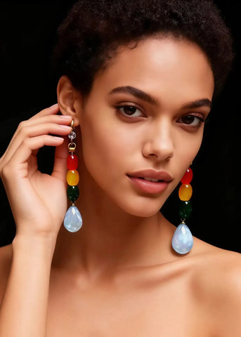 Chic Multicolour Gem Stone Droplet Shape Drop Earrings