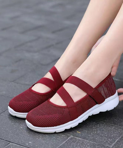 Frauen Spleißen Flache Schuhe Rot Bequeme Atmungsaktive Mesh