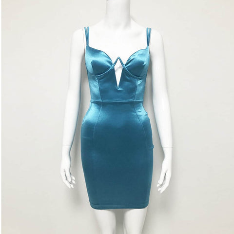 Robe mini d'été en satin pour femme, soutien-gorge rembourré, doubles bretelles, décolleté plongeant, découpe, robe sexy, robe moulante de fête orange