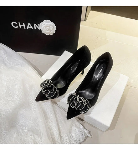 New French white wedding shoes bridal shoes light luxury dress shoes pointed high heels for women