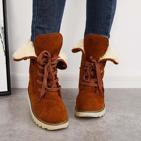 Non Slip Ankle Snow Booties Faux Fur Mid Calf Warm Boots