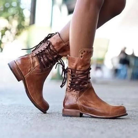 Brown Mid Calf Riding Boots Wide Calf Western Cowboy Boots