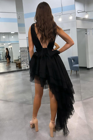 V Neck Irregular Hem A-Line Prom Dresses