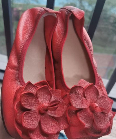 Handgemachte Schaffell Rot Flache Füße Schuhe Spleißen Floral