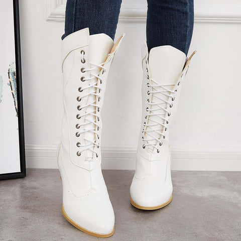 Vintage viktorianische Schnürstiefel mit mittlerer Wade, Western-Ritterstiefel