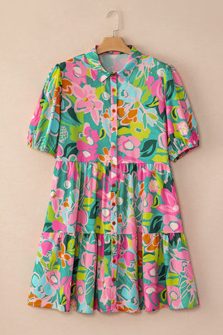Retro Big Floral Puff Sleeve Mini Summer Dress