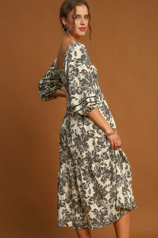 Ruffle Hem Flower Resort Midi Dress