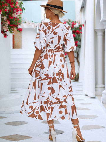 Bedrucktes Kleid mit Überwurf und Ballonärmeln