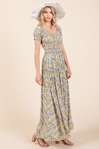 Flower Print Puff Sleeve Summer Maxi Dress