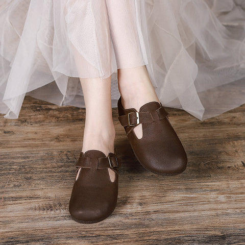 Women 2022 Leather Retro Casual Flat Slippers