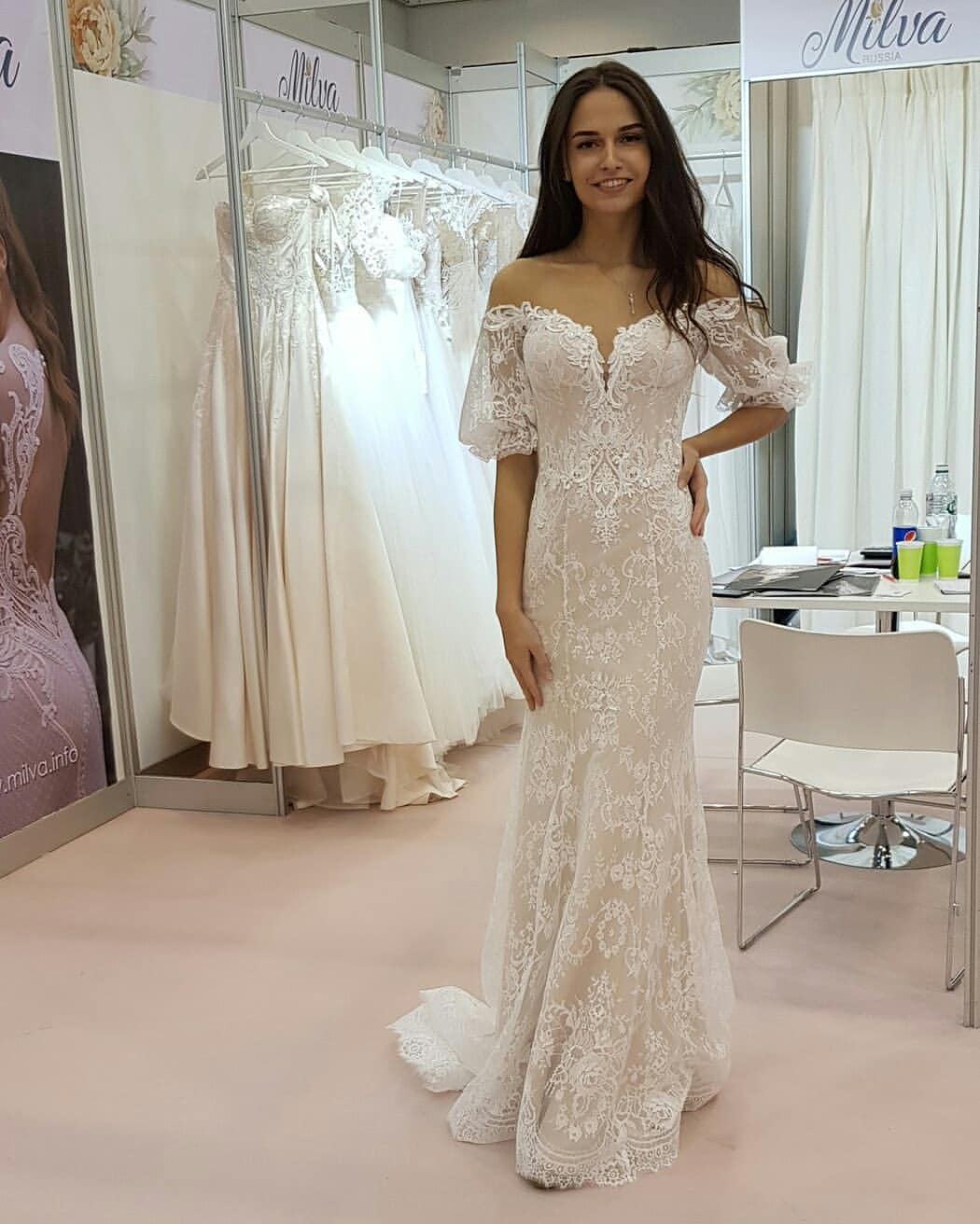 Bmbridal Off-the-Shoulder Lace Wedding Dress Mermaid With Ruffles
