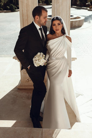 Long Sleeves Mermaid Wedding Dress Overskirt Online