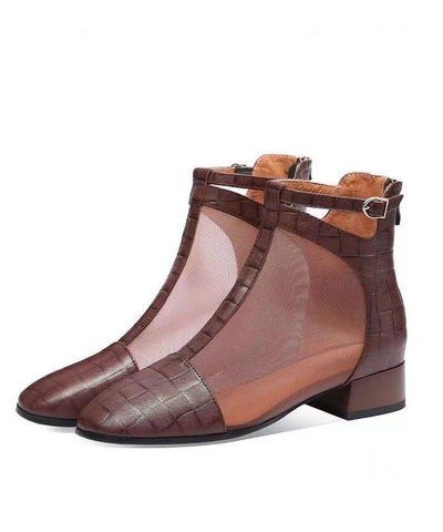 Einzigartige klobige Stiefel aus braunem Tüll mit Reißverschluss