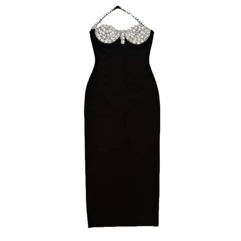 Robe bandage sexy européenne et américaine à col suspendu, robe de soirée dos nu à perles à clous lourds, robe