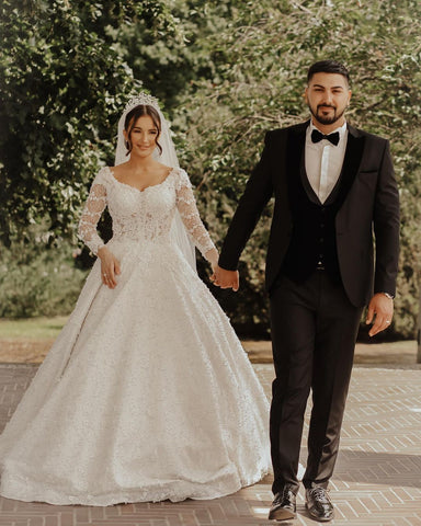 Bmbridal Ball Gown Wedding Dress Long Sleeves With Lace Appliques