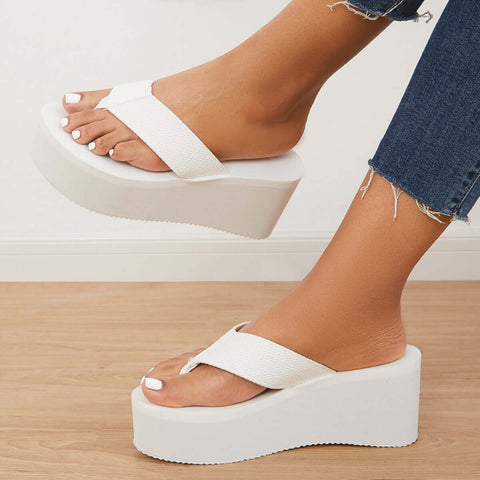Chunky Platform Flip Flops Wedges Slip on Beach Sandals