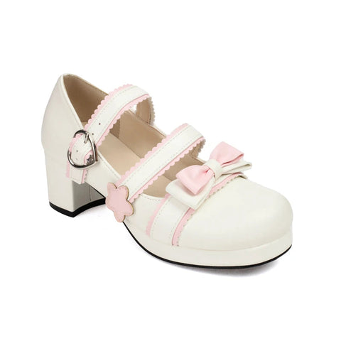 - Japanese Harajuku Style Spring Lolita Cute Girls Sweet Pumps Mixed Color Round Toe Cosplay BowTie Kawaii Chic Mary Janes Shoes
