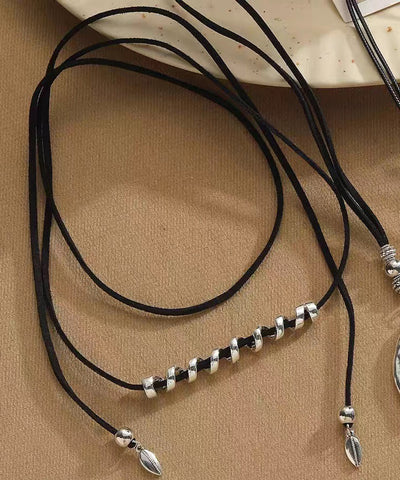 Retro Black Alloy Cotton Rope Necklace