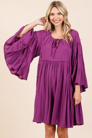 Frill Tie Neck Bell Sleeve Resort Dress