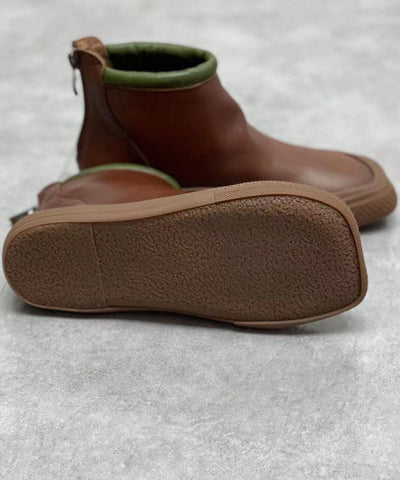 2022 Coffee Zippered Boots Cowhide Leather Ankle boots