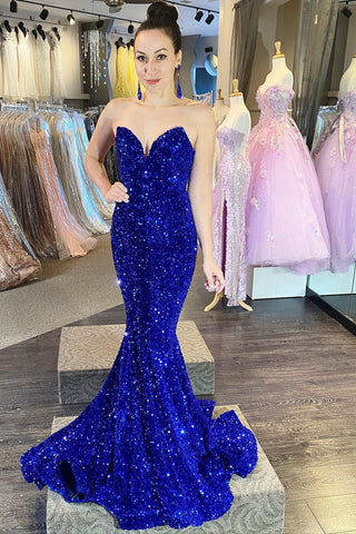 Strapless Sequins Fuchsia Mermaid Prom Dress