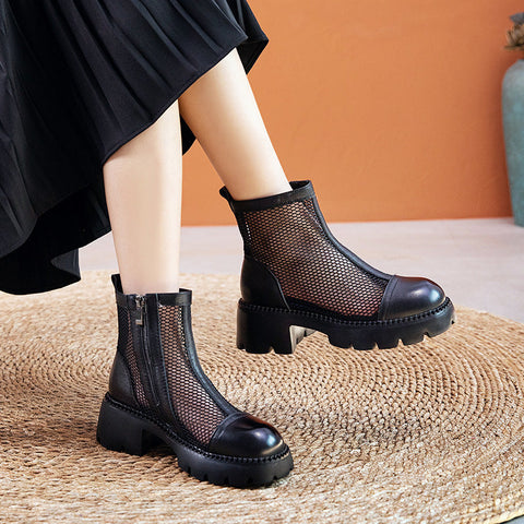 Sommer Mode Leder Mesh Patchwork Stiefel Frauen