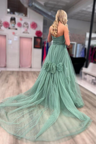 Strapless A-Line Tulle Long Prom Dresses