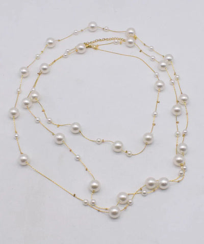 Vogue Gold Copper Overgild Pearl Beading Tassel Gratuated Bead Necklace