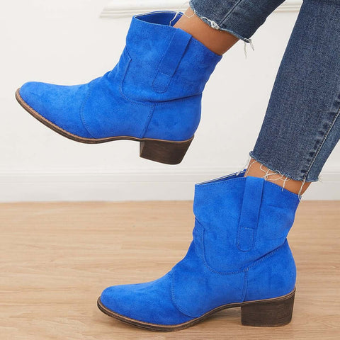 Westernstiefeletten aus Wildleder mit Blockabsatz und niedrigem Absatz