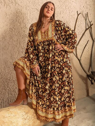 Plus Size Boho Balloon Sleeve Dress