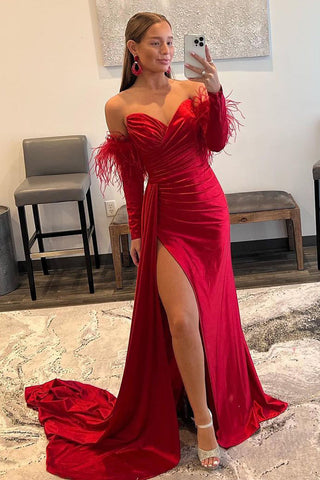 Long Prom Dress with Feathers