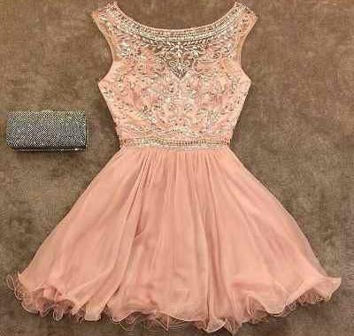 Chiffon A-Linie Lift Noisette durchsichtige Homecoming-Kleider mit Perlen 