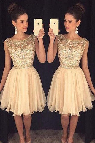 Chiffon A-Linie Lift Noisette durchsichtige Homecoming-Kleider mit Perlen 