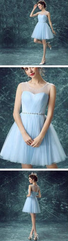 Attraktives hellblaues Illusionstüll-Hübsches Homecoming-Kleid Kurze Ballkleider 