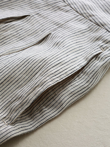 Women Summer Vintage Stripe Thin Loose Wide-leg Linen Pants