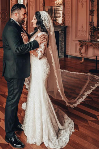 V-Neck Long Sleeves Mermaid Wedding Dress Lace Online