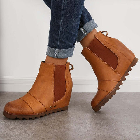 Non-Slip Hidden Wedge Chelsea Boots Pull on Ankle Booties