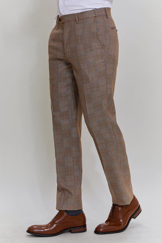 Brown Men's 3 Piece Plaid Prom Party Suits