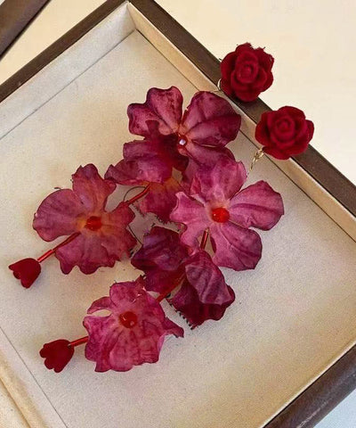 Loose Red Alloy Rose Tassel Drop Earrings