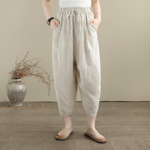 Women Summer Minimalist Loose Linen Pants
