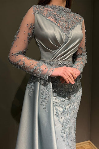 Long Sleeves Mermaid Evening Dress Ruffles With Beads