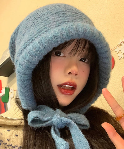 Boutique Blaue dicke warme Bonnie-Strickmütze