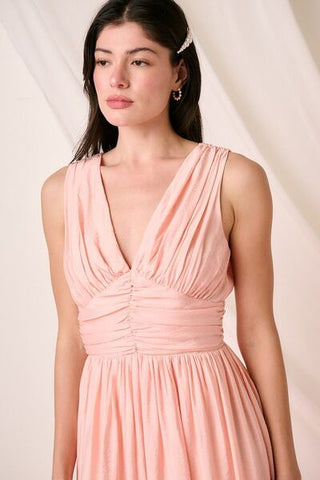 Pink Blush V-Neck Sleeveless Midi Dress