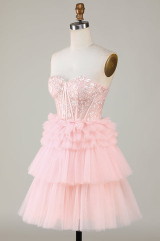 Stylish A Line Sweetheart Black Corset Homecoming Dress with Ruffles
