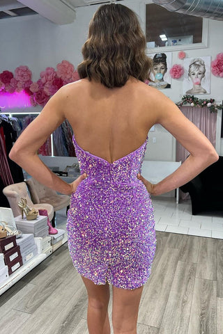Seeing Sparkles Bodycon Sweetheart Purple Sequins Short Homecoming Dress