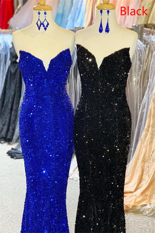 Strapless Sequins Fuchsia Mermaid Prom Dress