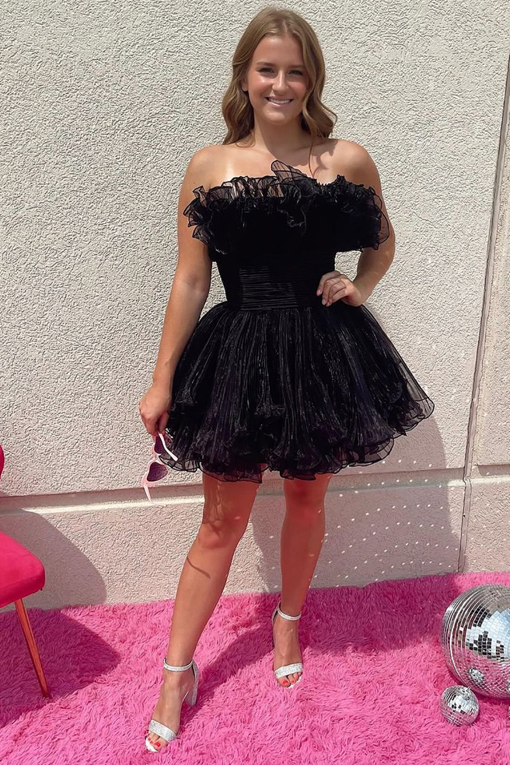 Gorgeous A Line Strapless Light Pink Short Homecoming Dress with Ruffles