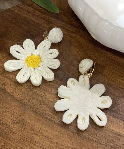 Cute Yellow Weave Daisy Drop Earrings